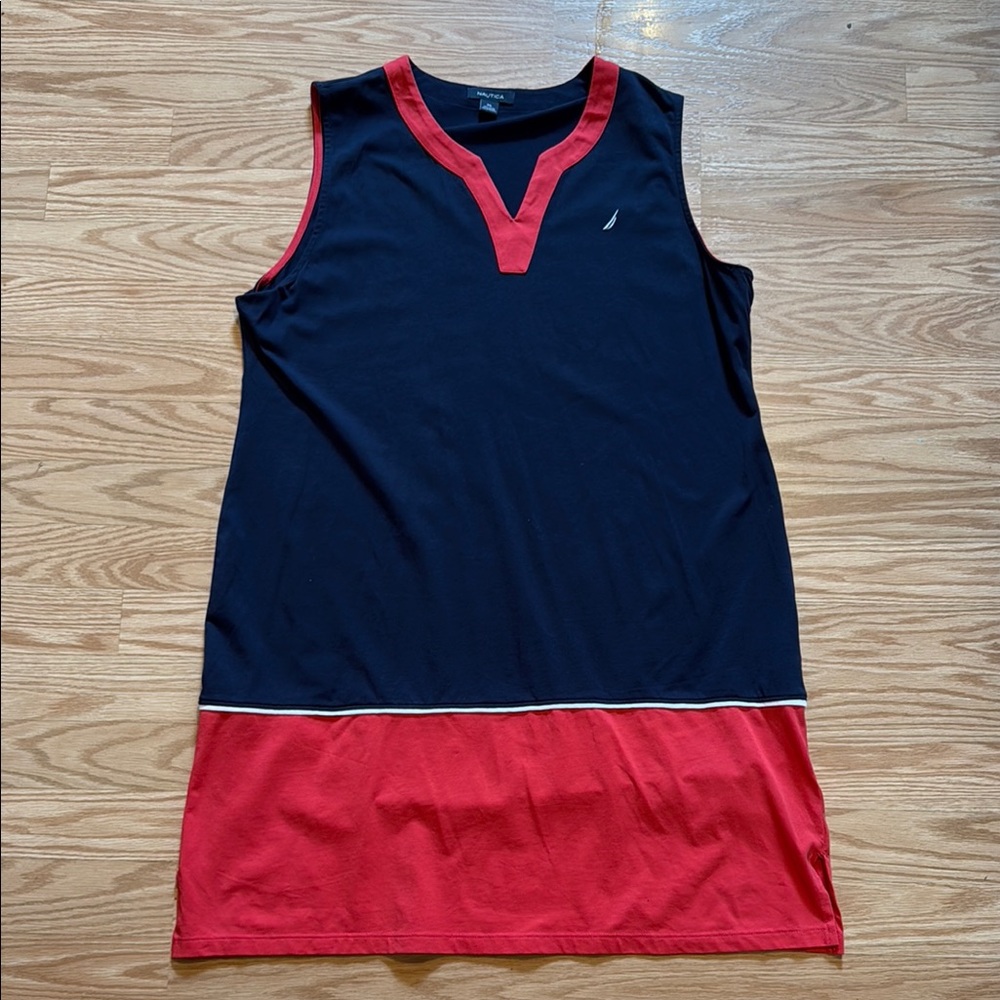 Nautica Navy and Red V-Neck Top